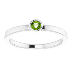 14K White 3 mm Natural Peridot Ring