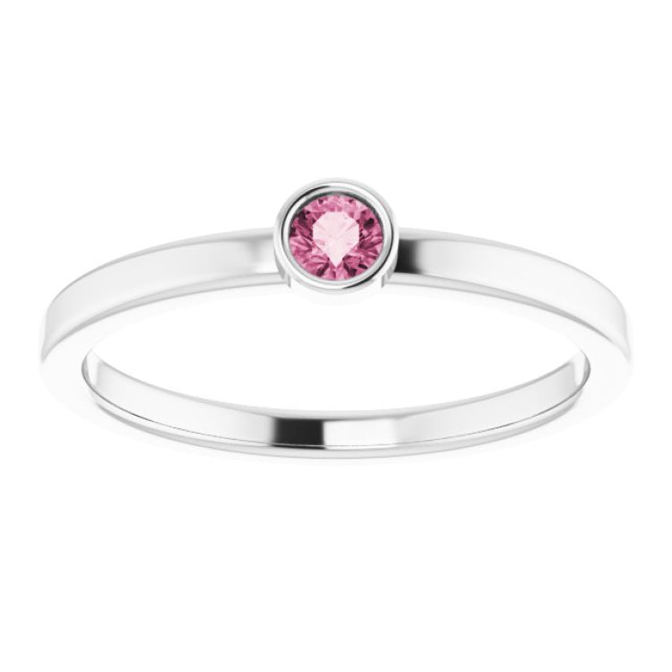 14K White 3 mm Natural Pink Tourmaline Ring