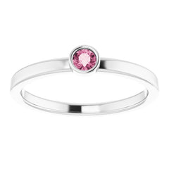 14K White 3 mm Natural Pink Tourmaline Ring
