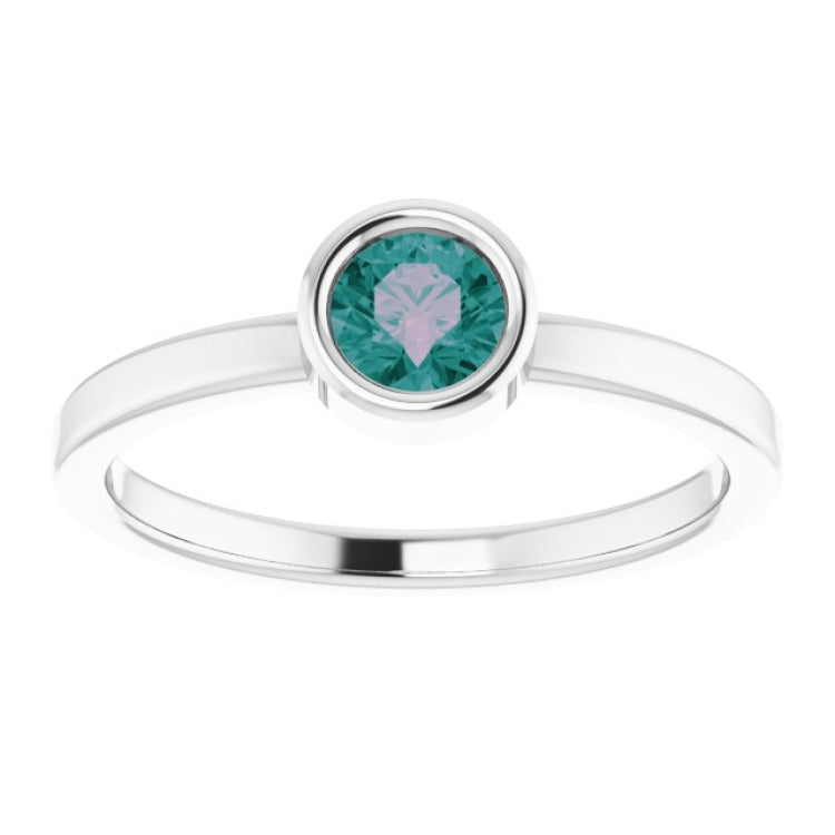 14K White 4.5 mm Lab-Grown Alexandrite Ring