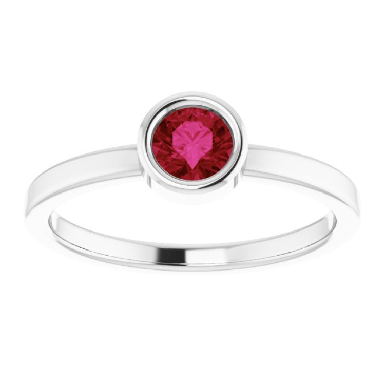 14K White 4.5 mm Lab-Grown Ruby Ring