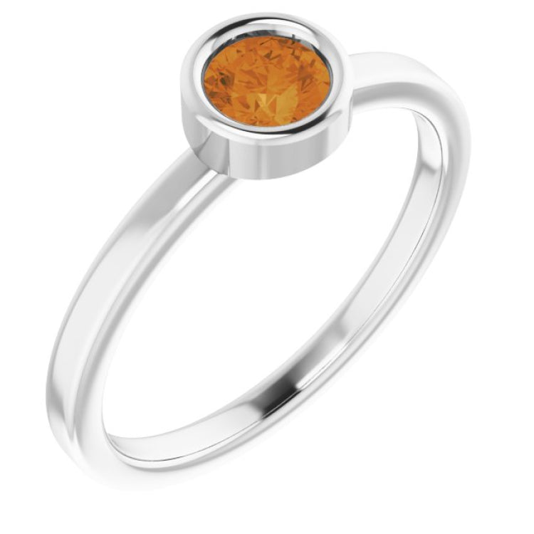14K White 4.5 mm Natural Citrine Ring