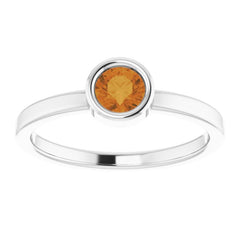 14K White 4.5 mm Natural Citrine Ring