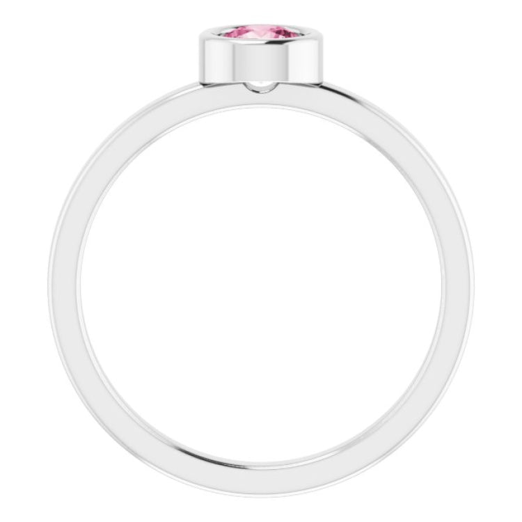 14K White 4.5 mm Natural Pink Tourmaline Ring