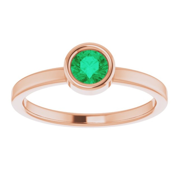14K Rose 4.5 mm Lab-Grown Emerald Ring