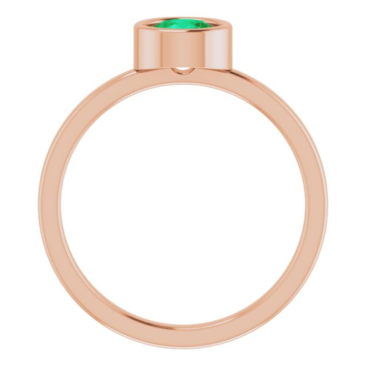 14K Rose 5.5 mm Lab-Grown Emerald Ring