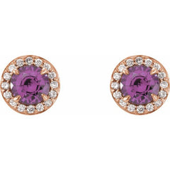 14K Rose 5 mm Natural Amethyst & 1/8 CTW Natural Diamond Earrings