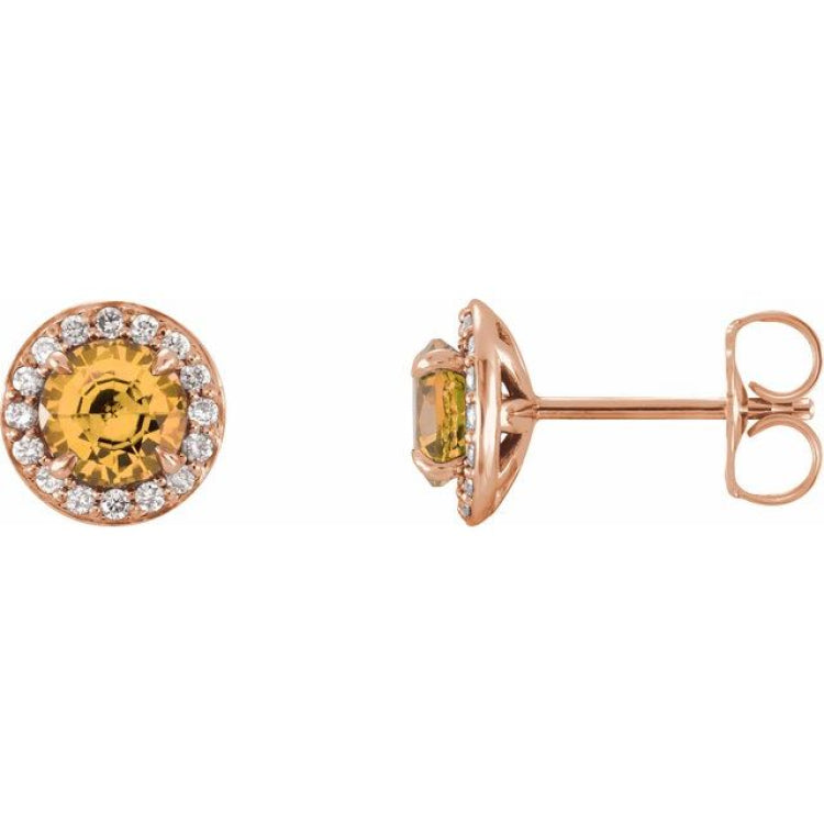 14K Rose 5 mm Natural Citrine & 1/8 CTW Natural Diamond Earrings