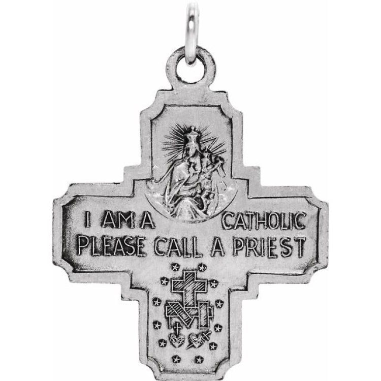 14K White 18x18 mm Four-Way Cross Medal