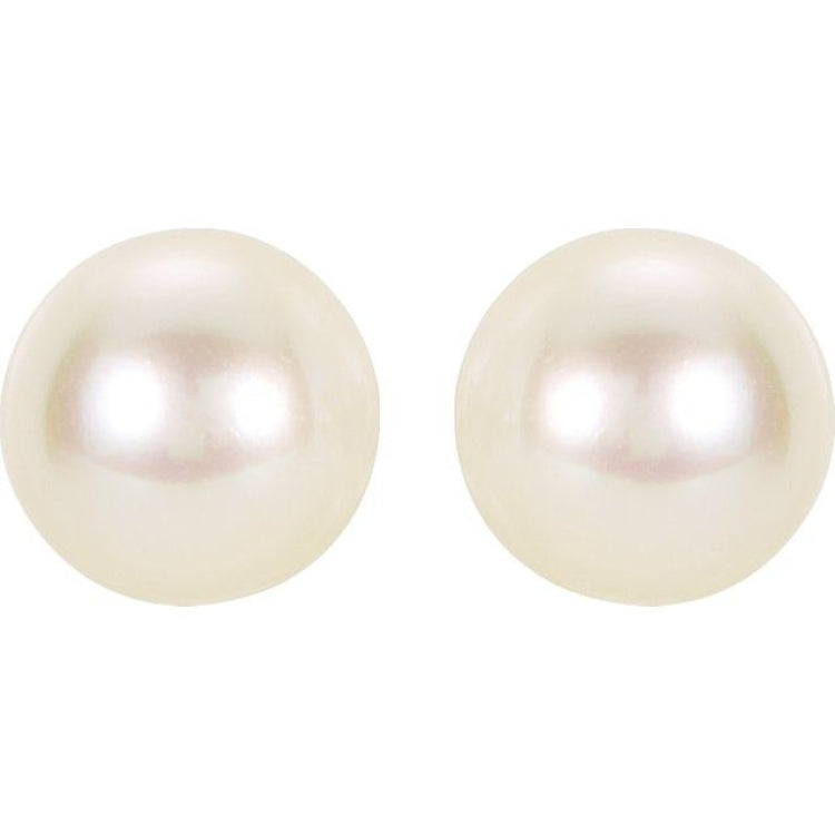 14K Yellow 8 mm Cultured White Akoya Pearl Earrings