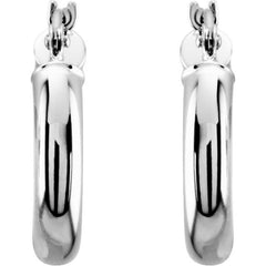 14K White 15 mm Tube Hoop Earrings