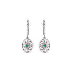 Sterling Silver Natural Emerald Lever Back Earrings