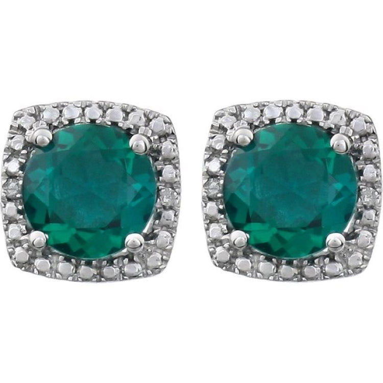 Sterling Silver Lab-Grown Emerald & .015 CTW Natural Diamond Earrings