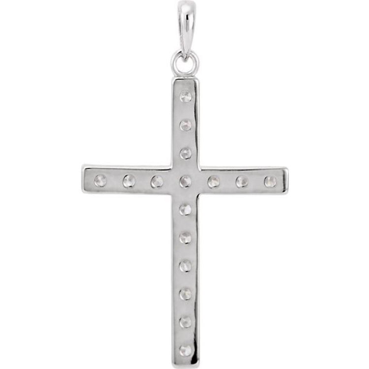 14K White 1 CTW Natural Diamond Cross Pendant