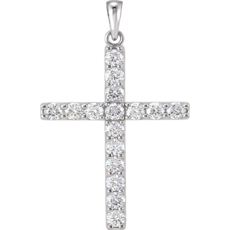 14K White 1 3/8 CTW Natural Diamond Cross Pendant