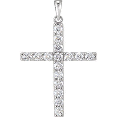14K White 1 3/8 CTW Natural Diamond Cross Pendant