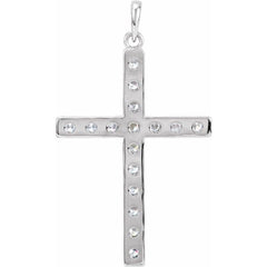 14K White 1 3/8 CTW Natural Diamond Cross Pendant