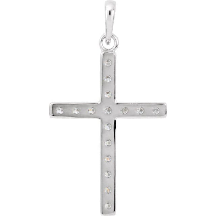 14K White 3/4 CTW Natural Diamond Cross Pendant