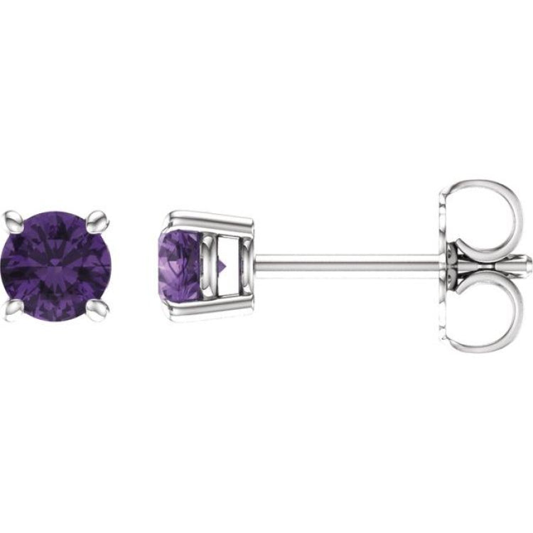 14K White 4 mm Natural Amethyst Stud Earrings