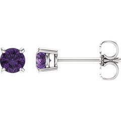 14K White 4 mm Natural Amethyst Stud Earrings