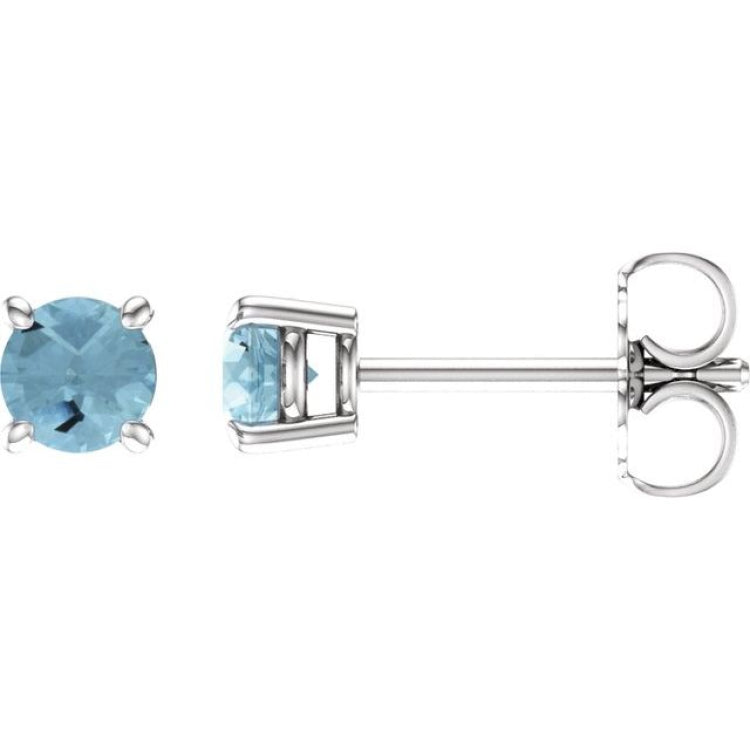 14K White 4 mm Natural Aquamarine Stud Earrings