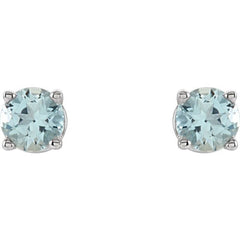 14K White 4 mm Natural Aquamarine Stud Earrings