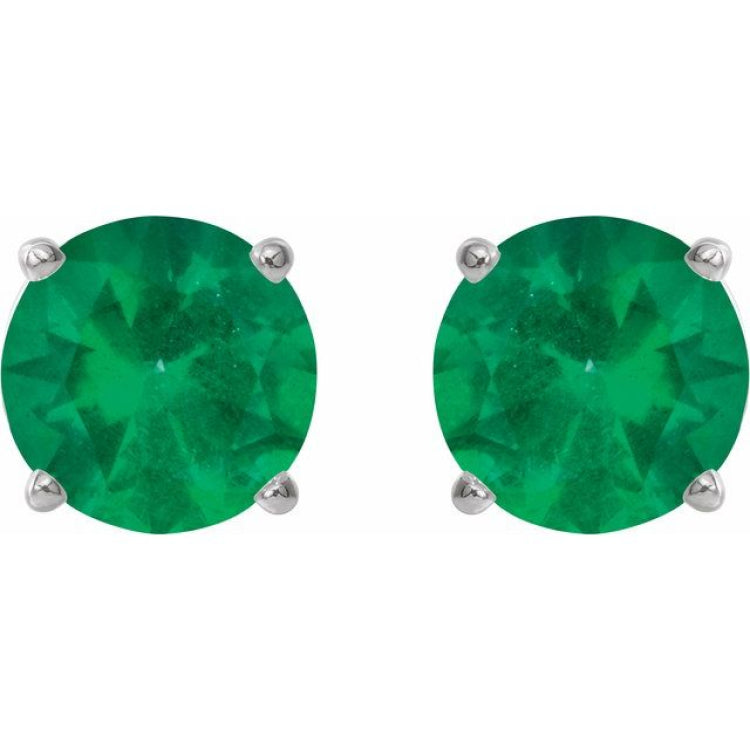 14K White Gold 4 mm Natural Emerald Earrings
