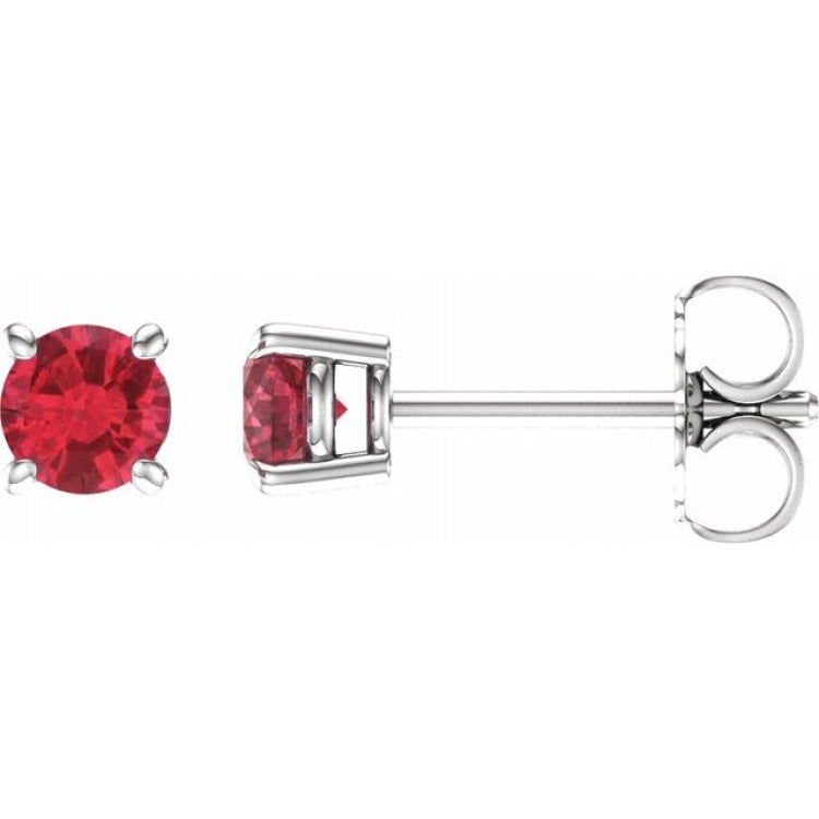14K White 4 mm Natural Ruby Stud Earrings