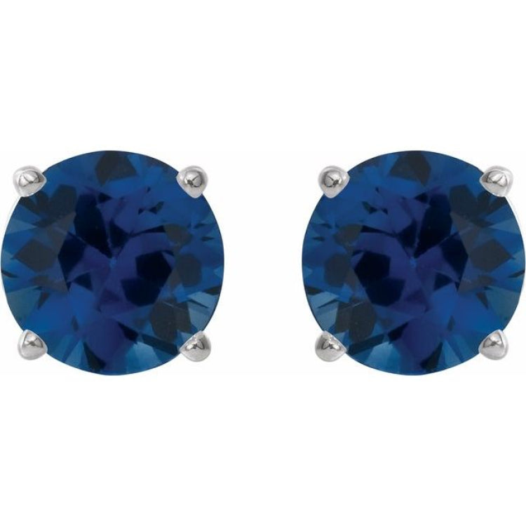 14K White 4 mm Natural Blue Sapphire Stud Earrings