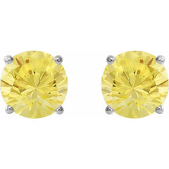 14K White Gold 2.5 mm Natural Yellow Sapphire Earrings