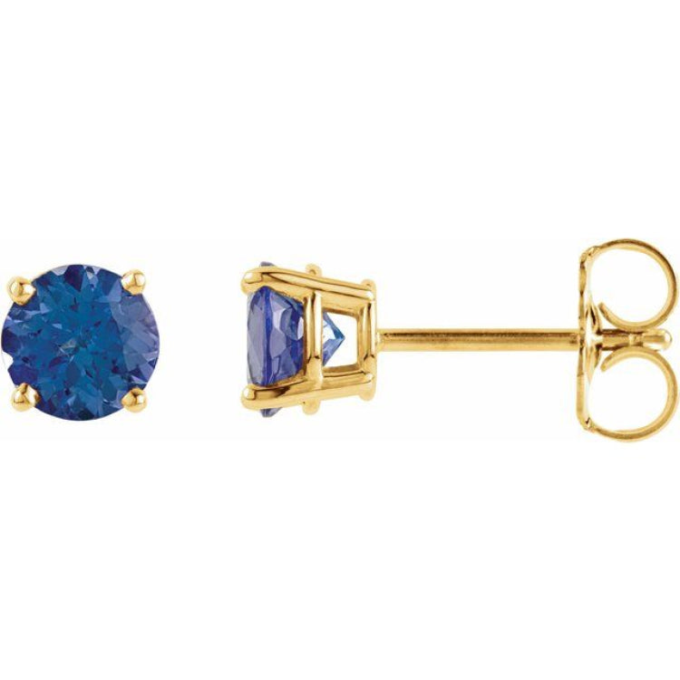 14K Yellow 5 mm Natural Tanzanite Stud Earrings