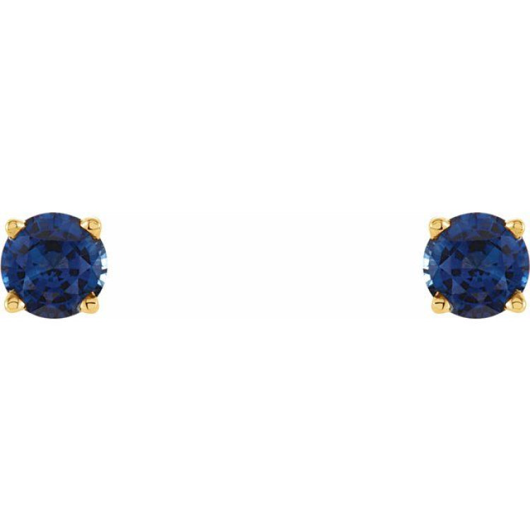 14K Yellow 4 mm Natural Blue Sapphire Stud Earrings
