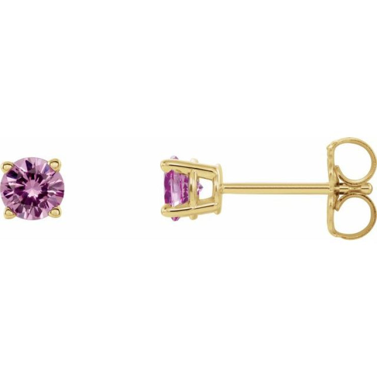 14K Yellow Gold 4 mm Natural Pink Sapphire Earrings