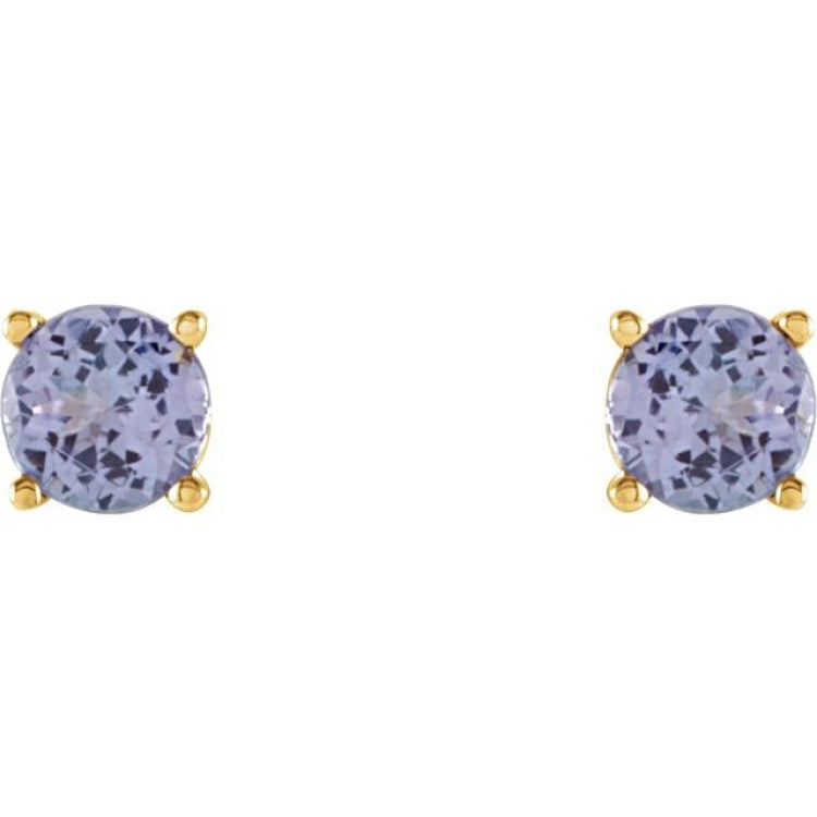 14K Yellow 4 mm Natural Tanzanite Stud Earrings