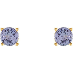 14K Yellow 4 mm Natural Tanzanite Stud Earrings