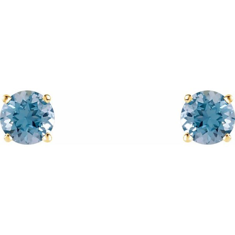 14K Yellow 5 mm Natural Aquamarine Stud Earrings