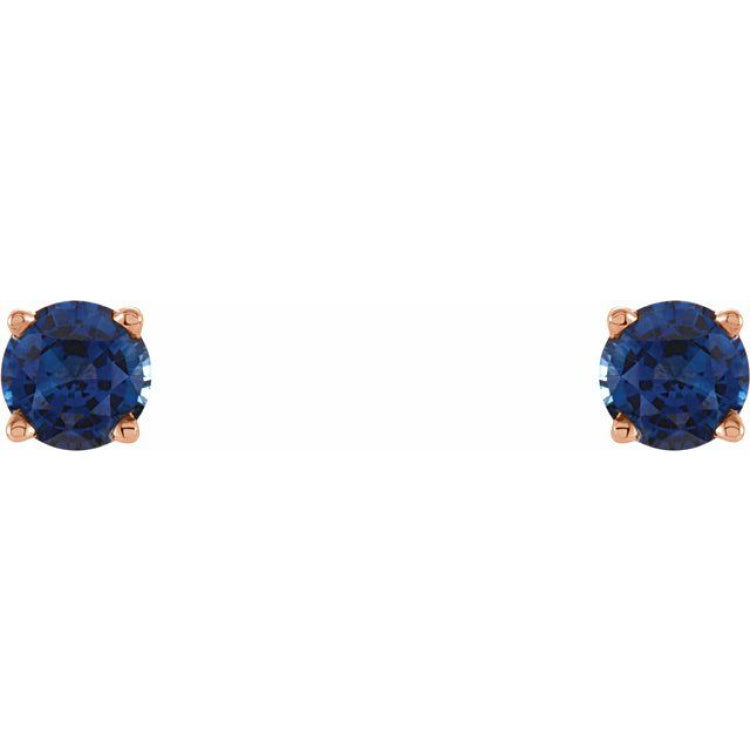 14K Rose 4 mm Natural Blue Sapphire Stud Earrings