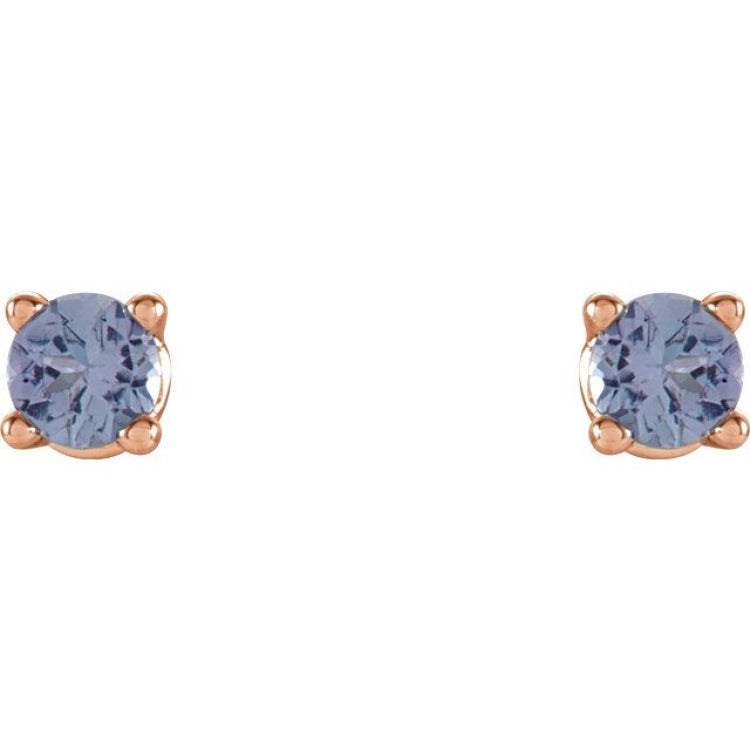 14K Rose 2.5 mm Natural Tanzanite Stud Earrings