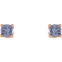 14K Rose 2.5 mm Natural Tanzanite Stud Earrings