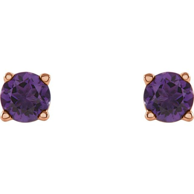 14K Rose 4 mm Natural Amethyst Stud Earrings