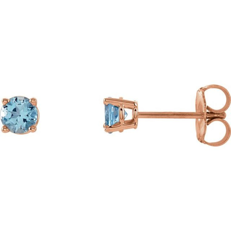14K Rose 4 mm Natural Aquamarine Stud Earrings