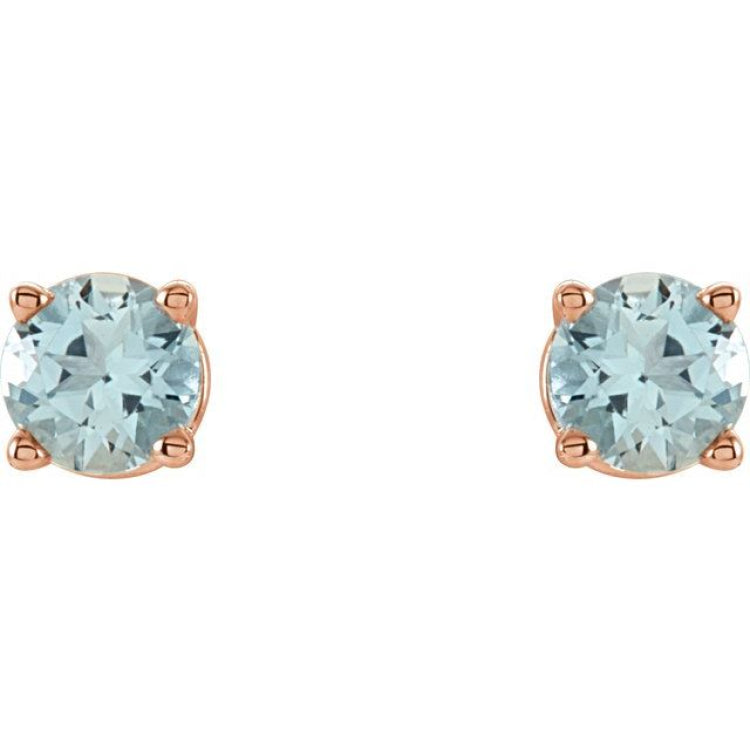 14K Rose 4 mm Natural Aquamarine Stud Earrings