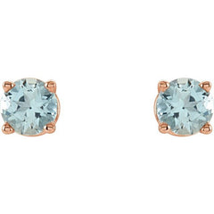 14K Rose 4 mm Natural Aquamarine Stud Earrings