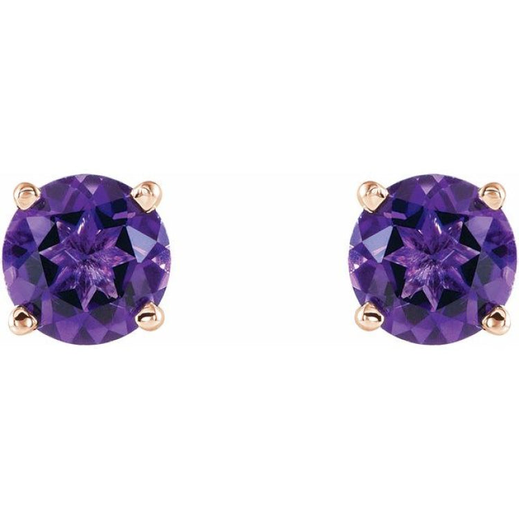 14K Rose 5 mm Natural Amethyst Stud Earrings