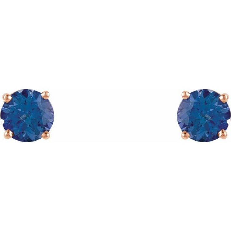 14K Rose 5 mm Natural Tanzanite Stud Earrings