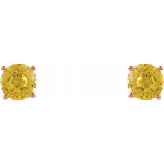 14K Rose 5 mm Natural Yellow Sapphire Stud Earrings