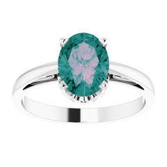 14K White Lab-Grown Alexandrite Ring