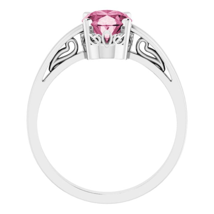 14K White Natural Pink Tourmaline Ring