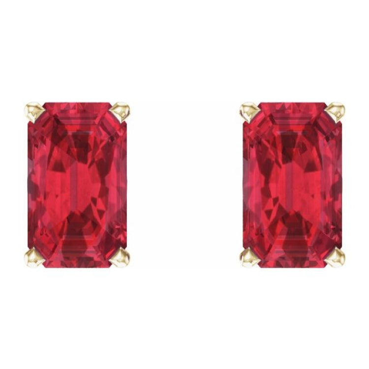 14K Yellow Lab-Grown Ruby Earrings