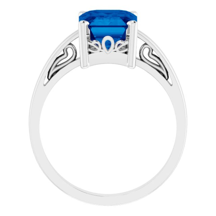 14K White Lab-Grown Blue Sapphire Scroll Setting® Ring